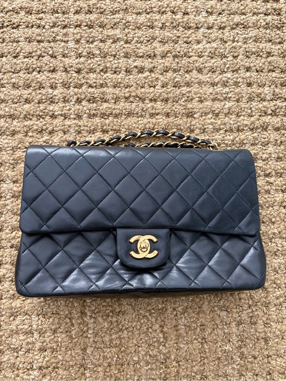 CHANEL Lambskin Quilted Medium Double Flap Black